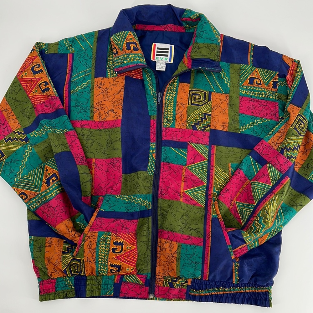 Vintage 90’s EVR Colorful Silky Track Jacket Full Zip Men’s L EUC